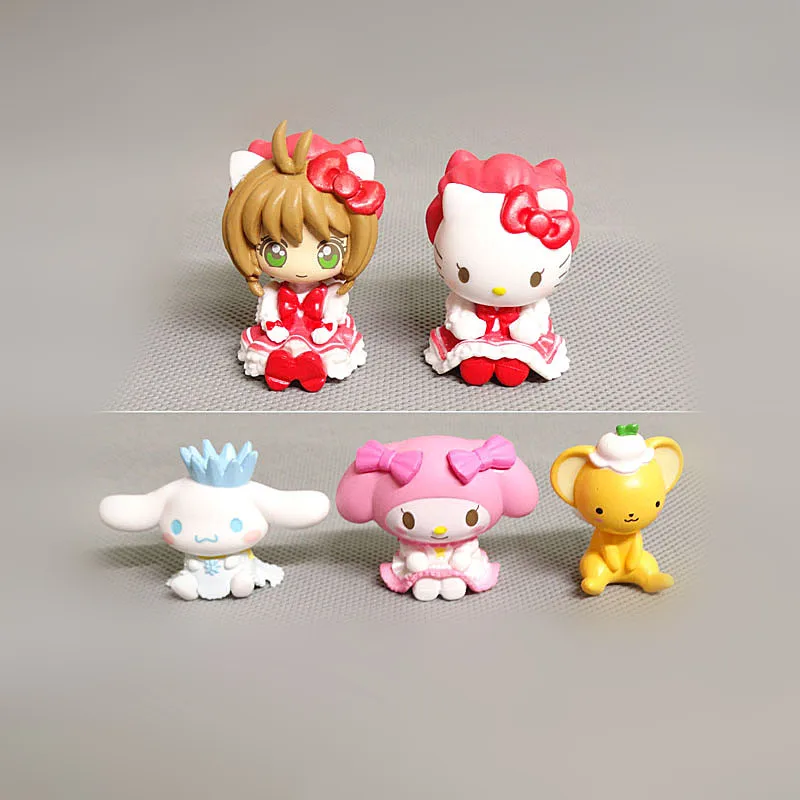 5Pcs/Set Sanrio Card Captor Diy Cake Decoration Model Cartoon Hello Kitty Kuromi Room Ornament Toys Doll Children Gifts Pvc