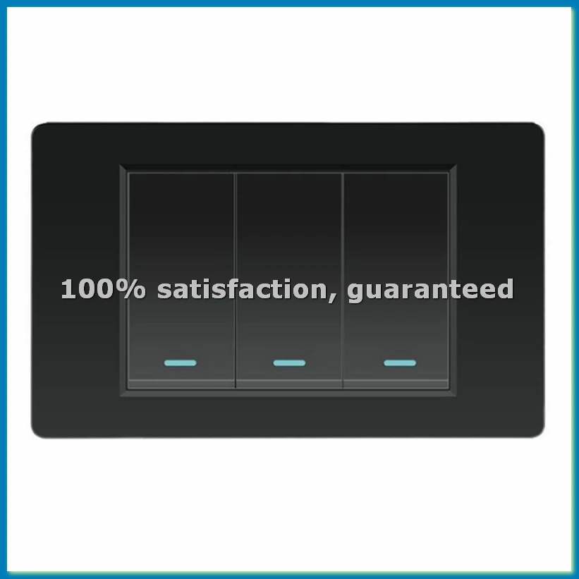 Wall Electrical Switches Light Switch 3 Gang 118mmx74mm Tempered Glass Panel Mechanical Button Switch Black