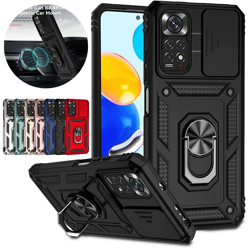 For Xiaomi Redmi Note 11 Pro 5G Case Slide Camera Protect Phone Case For Redmi Note 11 11S 4G Armor Car Holder Ring Back Cover