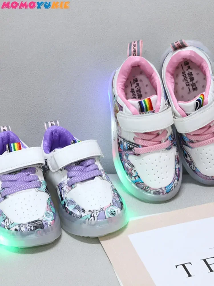 Autumn winter for Girls Baby Disney Cartoon Frozen Elsa Children's Luminous Shoes Brand Casual Shoes Sneakers LED Flashing Shoes