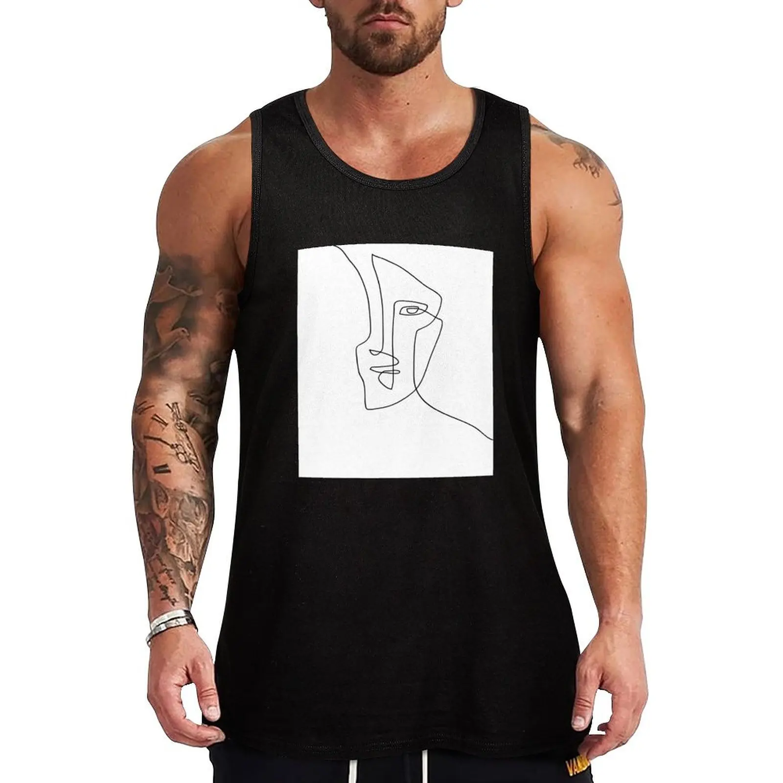 Abstract Face Illustration - One Line Art Tank Top Sleeveless Gym Tank Top Fitness Training Quick Dry