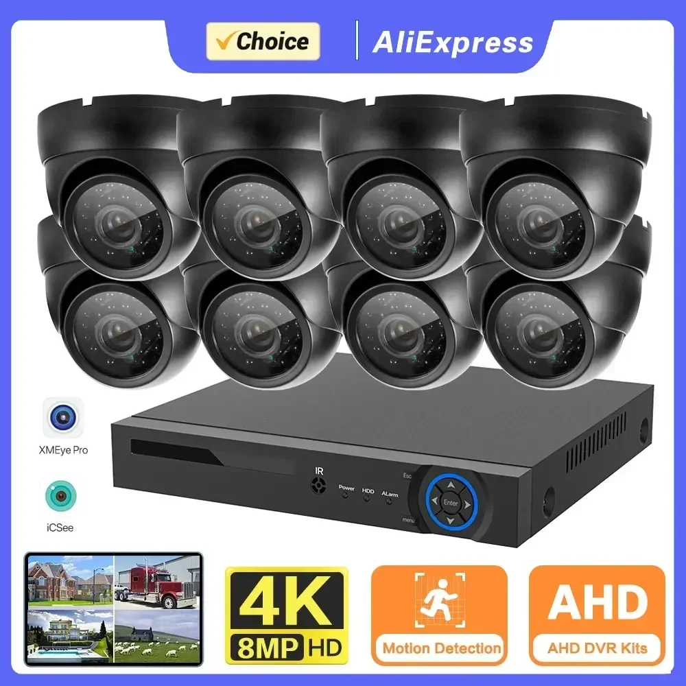 H.disparates-Système de vidéosurveillance, 8 canaux, AHD DVR, 4K, HD, AHD, DVR, 8 mp, IR, sécurité extérieure, étanche, kit de surveillance, télécommande pour téléphone portable