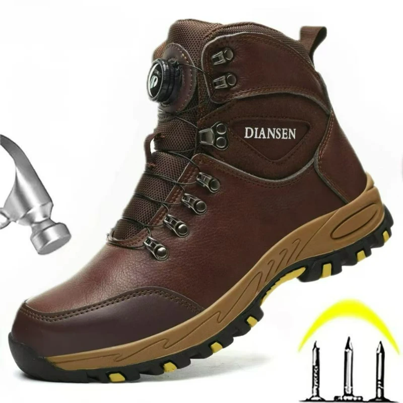 

Men Safety Shoes Rotating Button Work Boots Puncture-Proof Steel Toe Protective Boots Sneakers Outdoor Men Indestructible Shoes