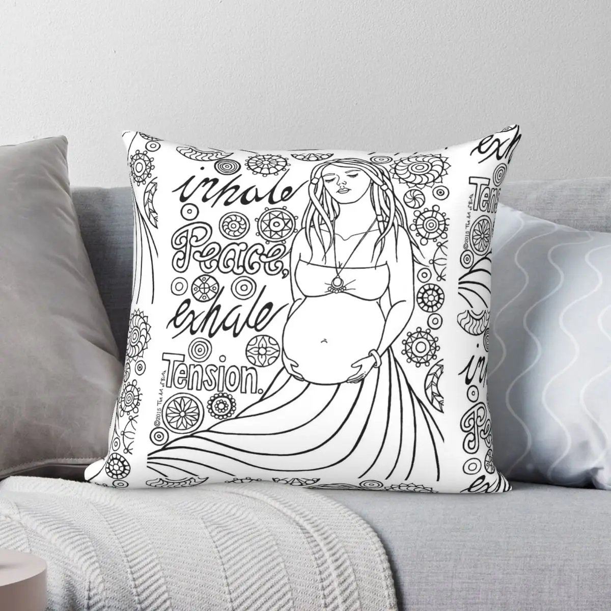 Inhale Peace Exhale Tension Square Pillowcase Polyester Linen Velvet Creative Zip Decor Sofa Cushion Cover