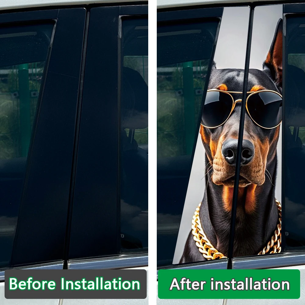 1/2pcs Doberman Pinscher Cool Dog Animal Car Center Pillar Auto B Pillar Protective Film Decoration Scratch Cover Sticker