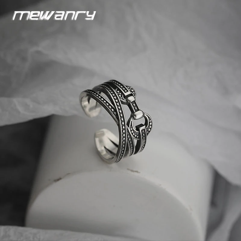 Mewanry Lines Crossed Hollow Geometric Ring For Women Couples Trendy Vintage Temperament Personality Creative Party Jewelry Gift