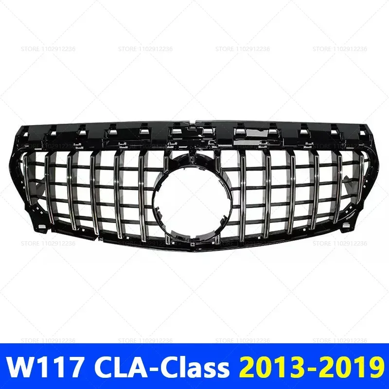 for 2013-2019 W117 CLA-Class Mercedes Benz CLA180 CLA200 CLA250 GT Style Silver Black Upper Bumper Hood Mesh Front Grill Grille