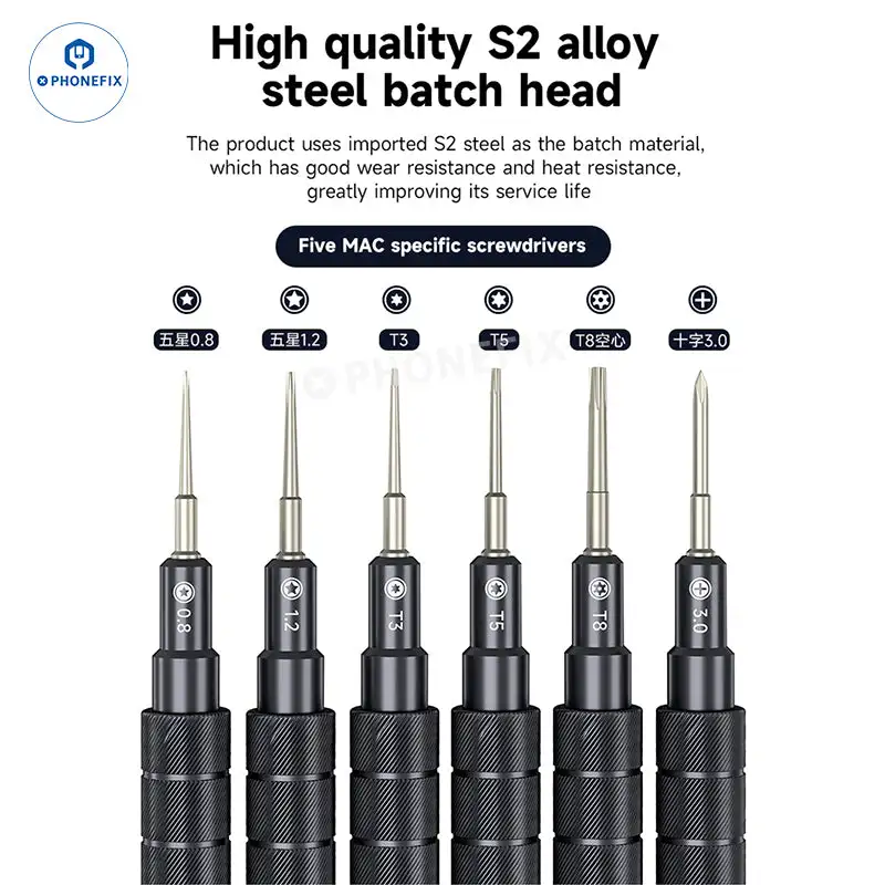 XZZ Mac Notebook Specific Screwdriver Anti-slip Handle S2 Steel Precision Batch Head 0.3/0.8/1.2/T3/T5/T8 For PC MacBook Laptop