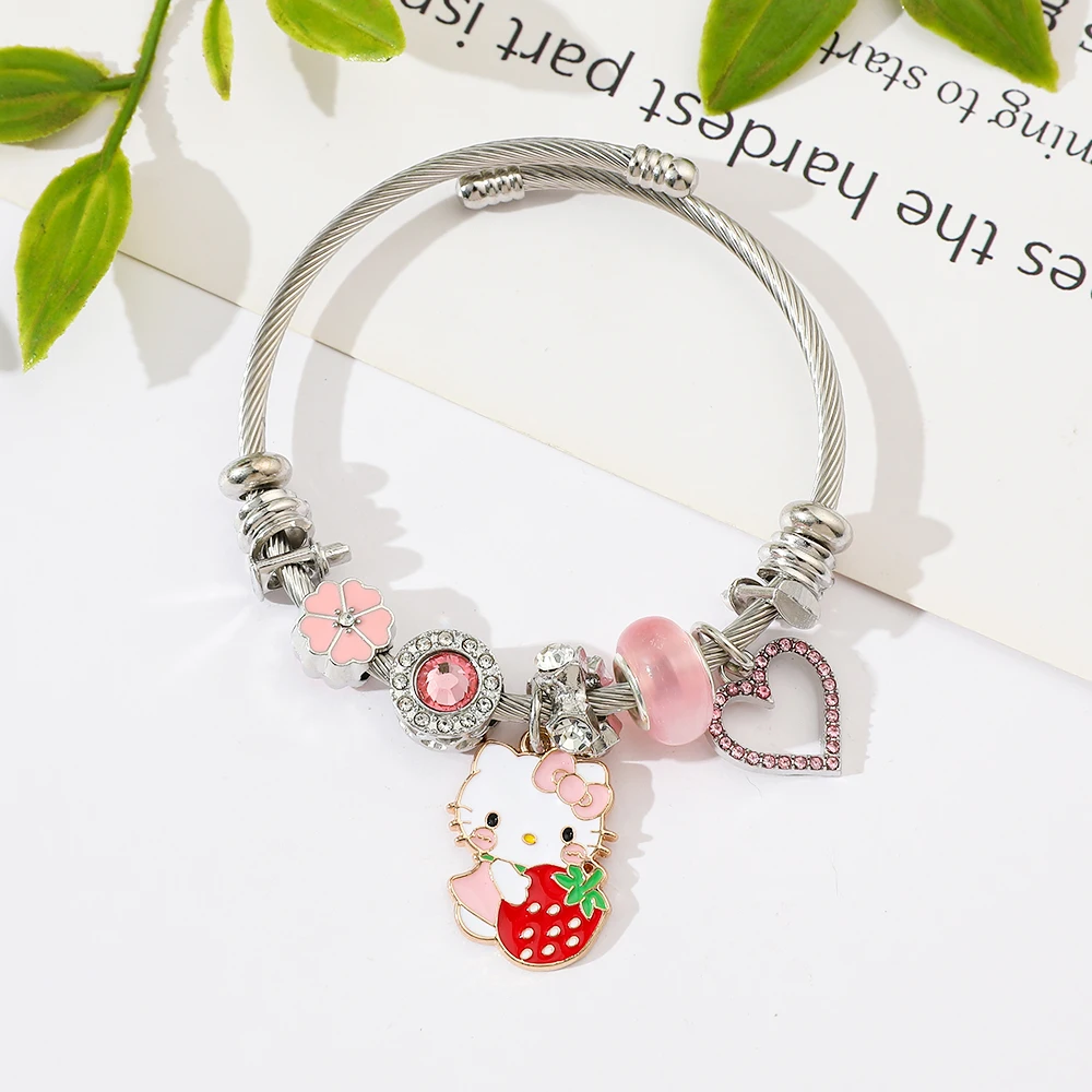 Sanrio Cartoon Anime HelloKitty Bracelet Popular Cute Moissanite Jewellery Heart Accessories Fashion Kitty Bracelet