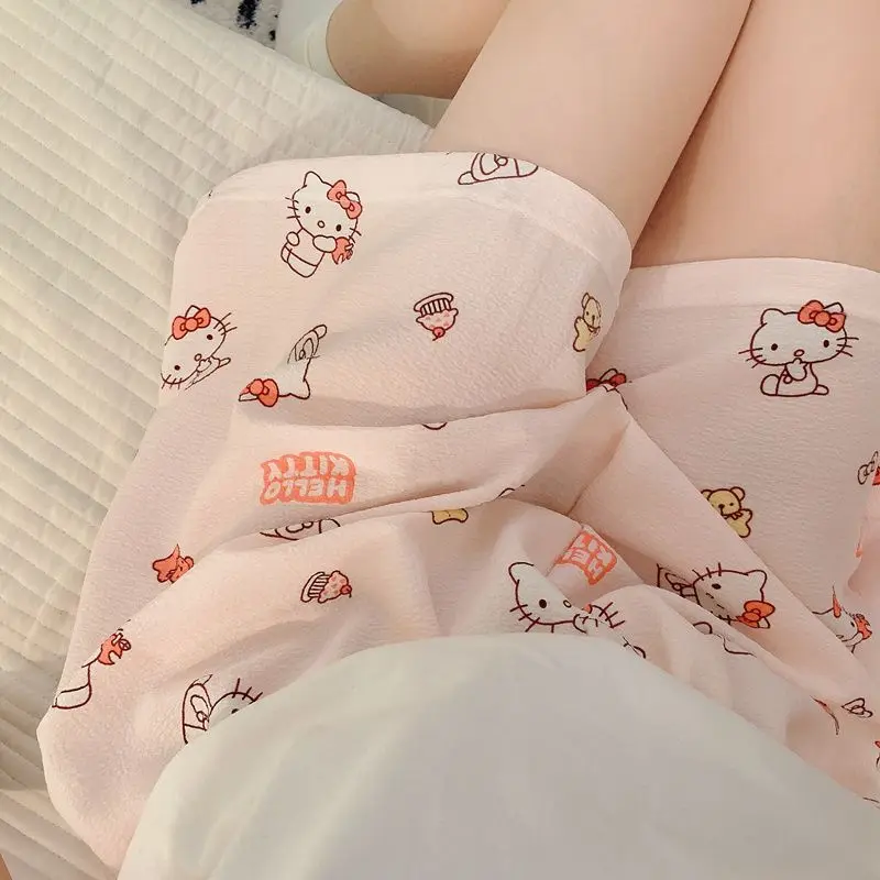 Y2K 카와이 산리오 헬로 키티 파자마 애니메이션 여성용 만화 바지 부드럽고 통기성 좋은 가정용 의류 하이웨이스트 반바지 소녀 선물