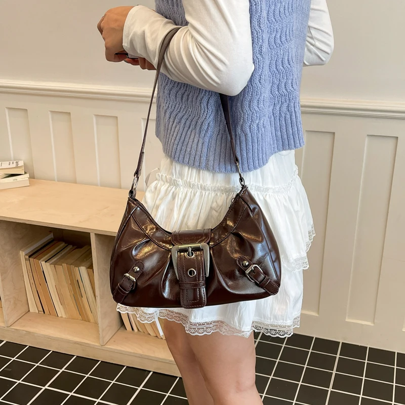 Y2K Retro Plissierte Hobo-Schultertasche für Damen, Trendige Maillard-Style Unterarmtasche, Clutch-Handtaschen für Reisen, Arbeit und Shopping – Detail 12