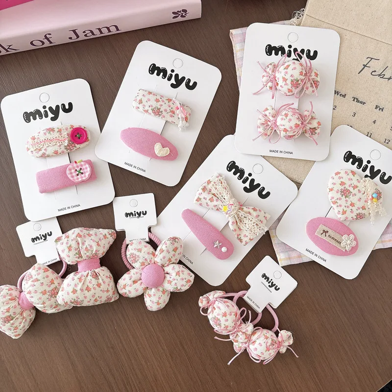 

1/2PC Pink Floral Print Baby Hair Clips for Girls Elastic Barrettes Korean Fashion Kids Hair Accessories Hairpins