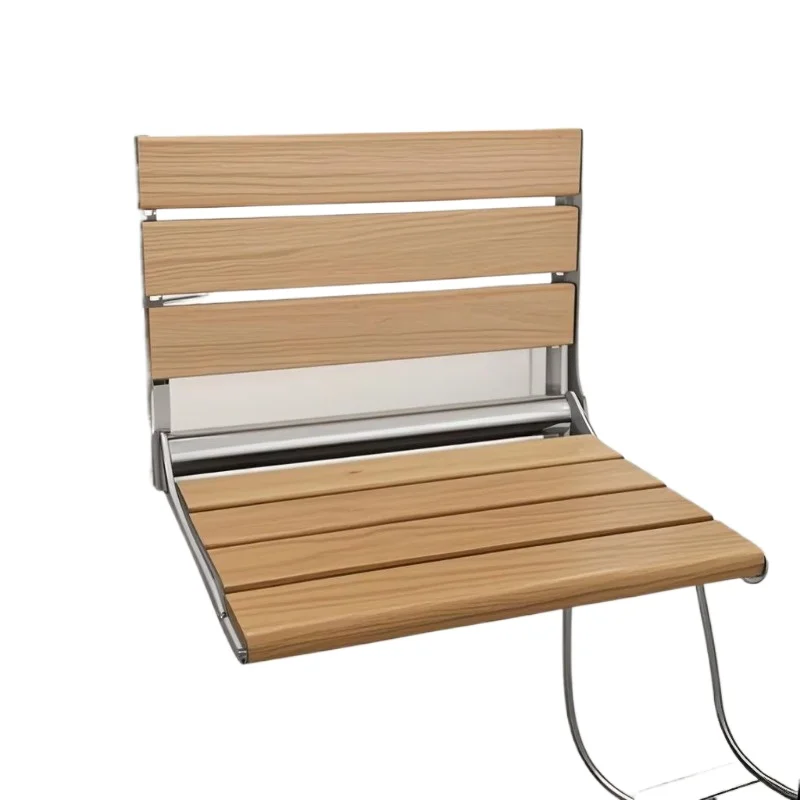 مقعد استحمام قابل للطي من خشب الزان، كرسي قابل للطي للعناية المنزلية، مقعد مثبت على الحائط