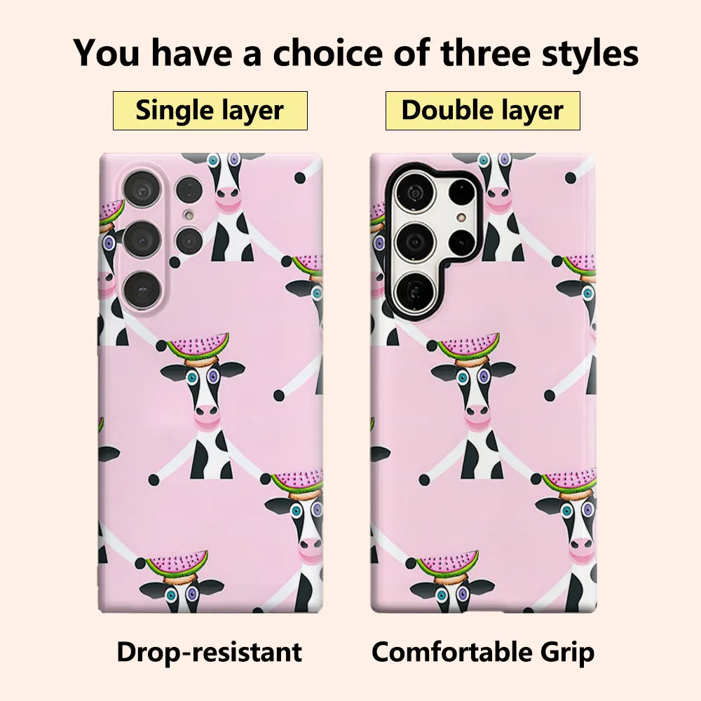 Watermelon Cow Luxury Fashion Full Lens Protective Case for Samsung Galaxy S26 S25 S24 A56 A36 Plus Ultra
