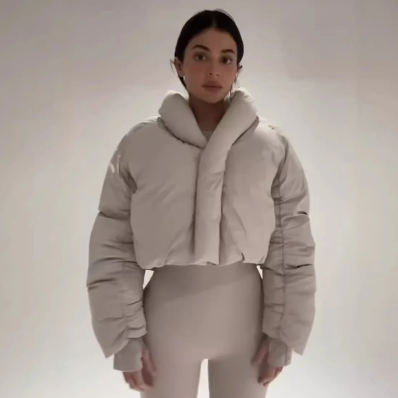 

KHY kylie same 2025 fashion green fruit collar super short cotton jacket loose zip warm jacket