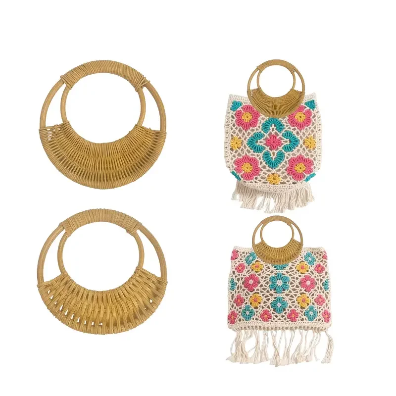 

1pc Natural Rattan Bag Handles U Shaped Design Set of Woven Replacement Hardware for Boho Tote Purse DIY