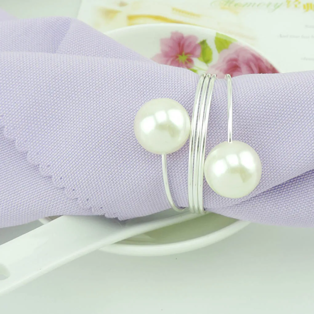 1 pcs pearl napkin buckle, silver hoop hotel party table decoration napkin rings, napkin circle new