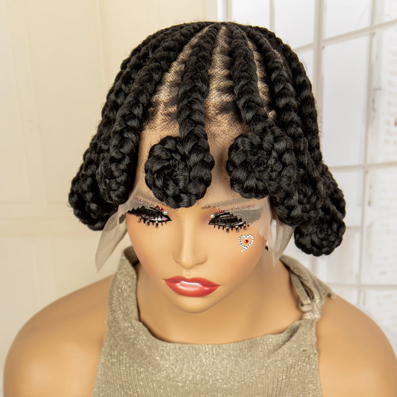 Synthetic Afro Bantu Braided Wigs for Black Women Full Lace Handmade Cornrow Braids Wigs with Baby Hair Twist Brading Wig