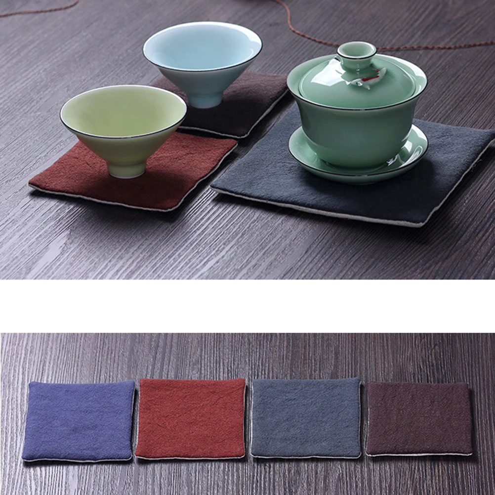 

4 Pcs Non slip Heat Insulation Coaster Cotton Linen Placemat Cup Mat Pads Easy Wash Wide Use Tea Water Cup