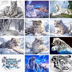 GATYZTORY Frame White Tiger Animals DIY Painting By Numbers Kits Acrylic Paint On Canvas Hand painted Oil Painting For Home Deco