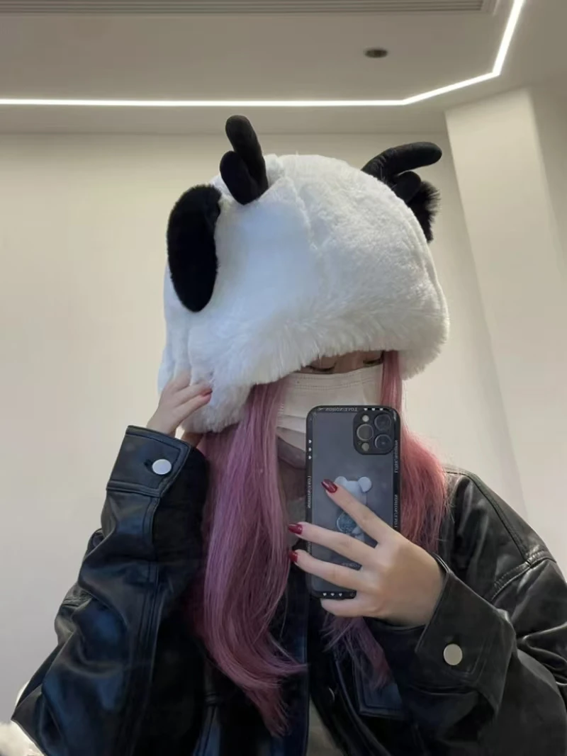 

Y2k Deer Ears Plush Hat Cute Girl Winter Imitation Rabbit Fur Lady Lolita Thickened Warm Ear Protector Hood