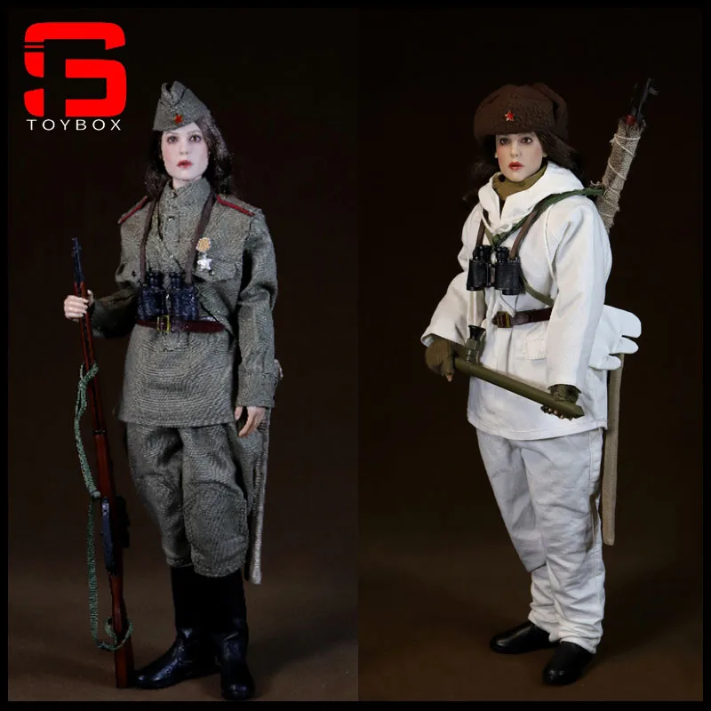 

MOETOYS P008 1/6 WWII Soviet Female Sniper with Snow Camouflags Action Figure 12'' Soldier Figurine Model Full Set Toy