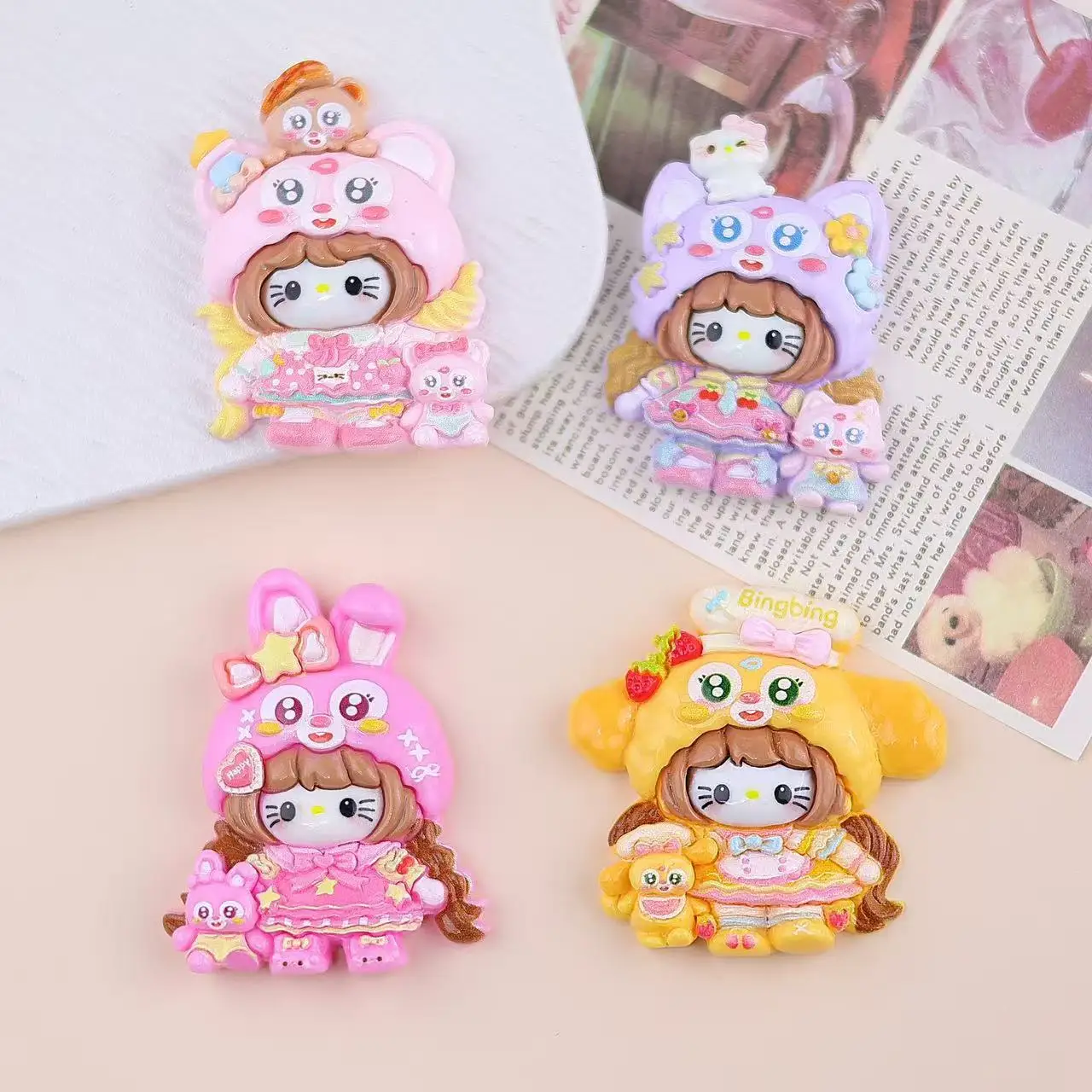 Miniso الكرتون لامعة بطاقة كبيرة لطيف سانريو فتاة الراتنج الملحقات اليدوية DIY كريم الغراء مشبك شعر الثلاجة ملصق المواد