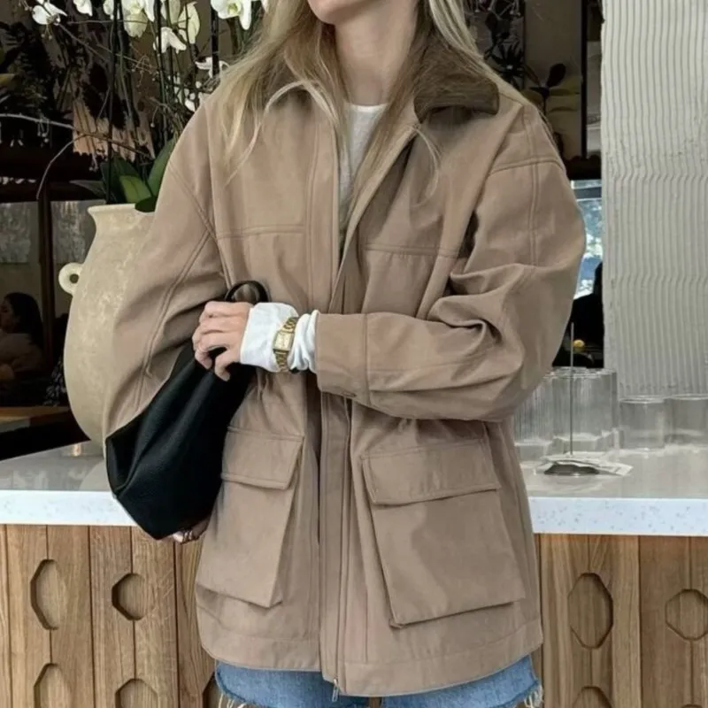 

Casual Daily Jackets Windbreaker 2025 Women's Autumn New Fashion Cargo Trench Coat Long Sleeve Waist Cinched Outerwear Top
