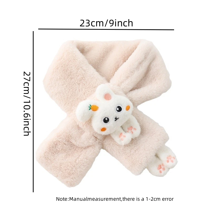 Boys Girls Winter Scarfs Thick Plush Cross Children\'s Scarf Baby Bib Cute Cartoon Rabbit Faux Fur Neck Protection Warm Shawl