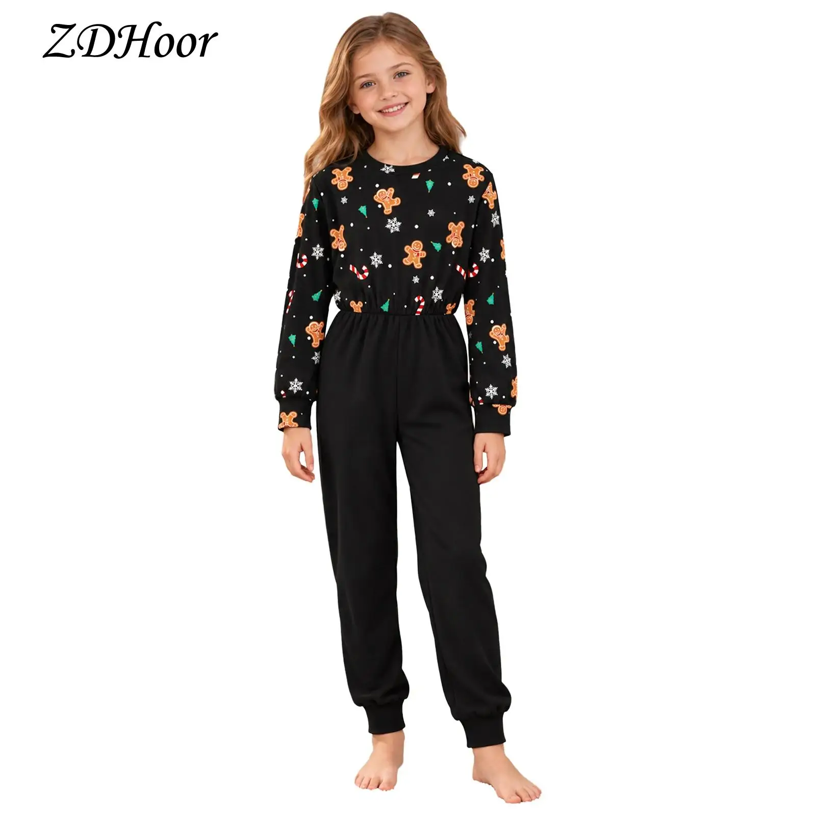 Kids Boys Girls Adaptive Xmas Christmas Jumpsuit Gingerbread Man Print Long Sleeve Back Zipper Anti-Drop Bodysuit Playsuit