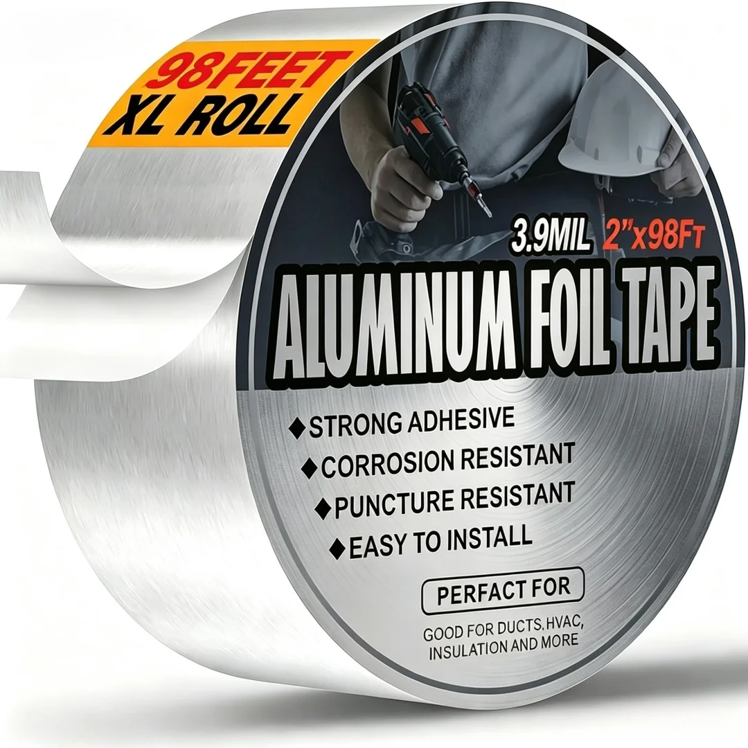 Aluminum Foil Tape, Heavy-Duty, Prevents Air Leakage and Resists Extreme High Temperatures, Suitable for Home Repairs, Durable