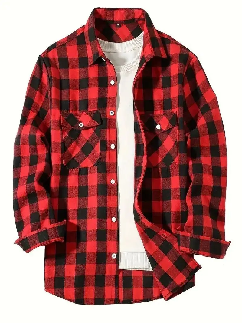 

Men's Plaid Collar Long Sve irt Ne Design Regular Fit Autumn Wear Daily Casual Sle Button Closure Nine Points S...