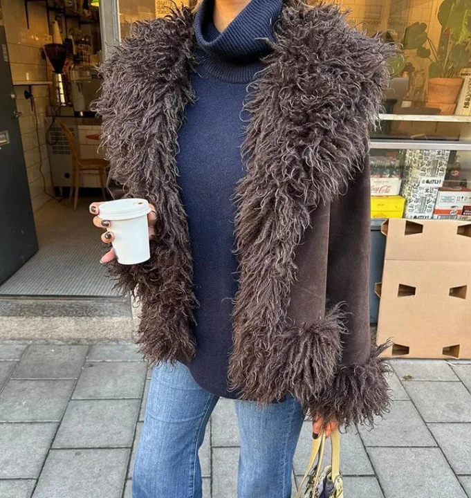 New autumn-winter trendy fleece patchwork coat