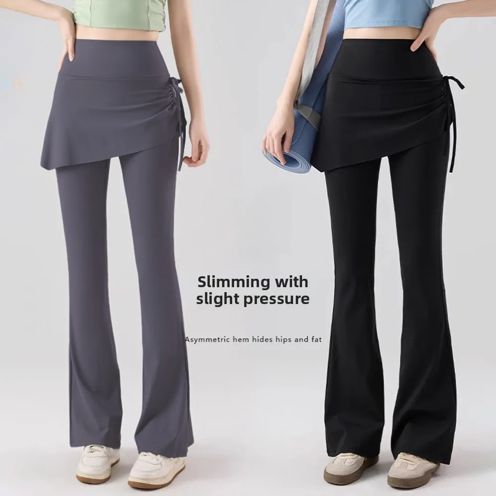 

Skirt Design Fitness Leggings Flare Hem 2 in 1 Sports Leggings High Waist Drawstring Sports Yoga Pants Outdoor