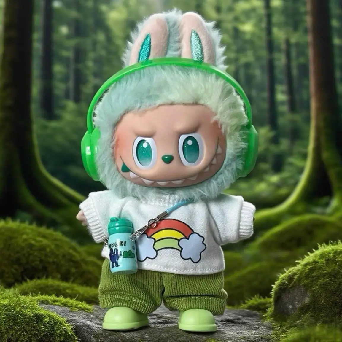 

Enchanted Green Escape Labubu Outfit 17cm 1st 2nd 3rd Gen Vinyl Doll Rainbow Macaron Forest Wear Soothing Costume