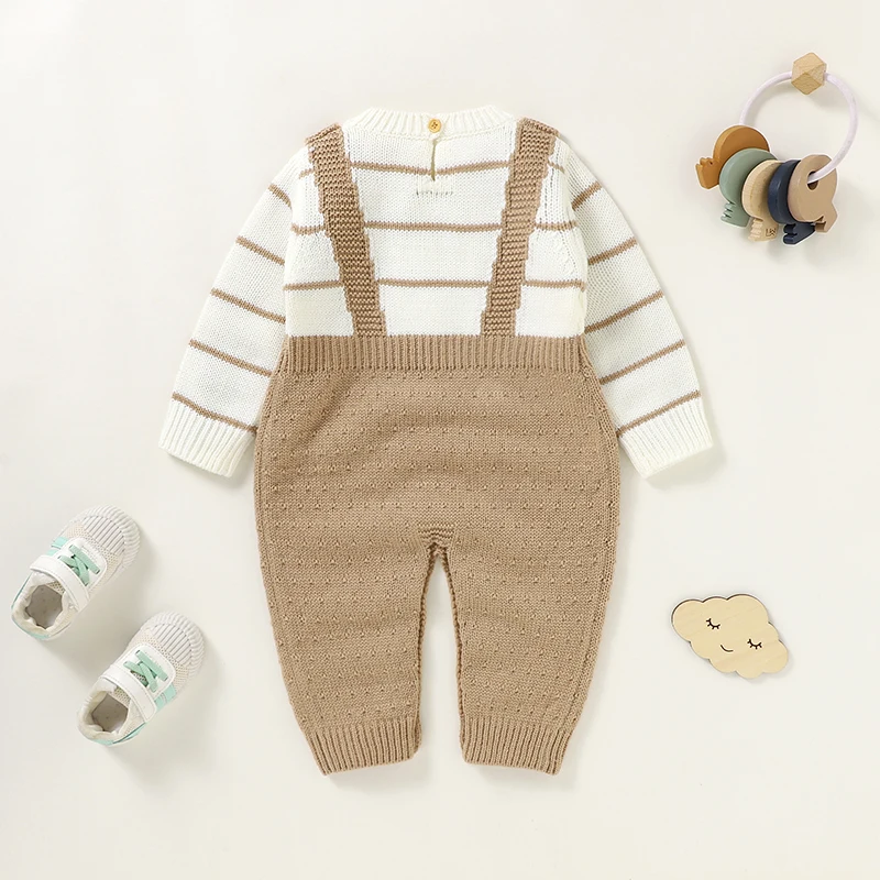 Newborn Baby Romper Knit Infant Boy Girl Jumpsuit Long Sleeve Autumn Children Kid Clothing 0-18M Fashion Striped Overalls Spring
