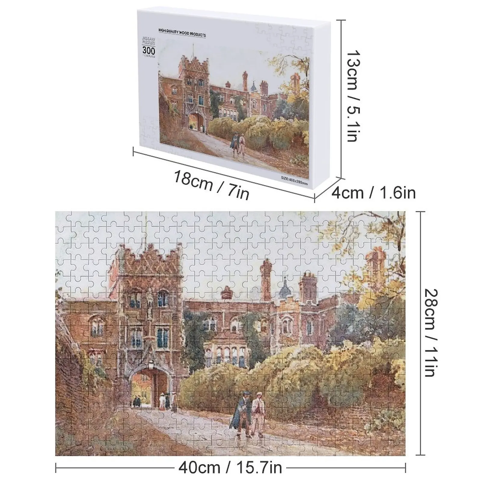 Puzzle z drewna z własnym zdjęciem, motyw: Koledż Jezusa, Cambridge, Cambridgeshire, Anglia, drewniane puzzle ze zwierzętami dla dorosłych.