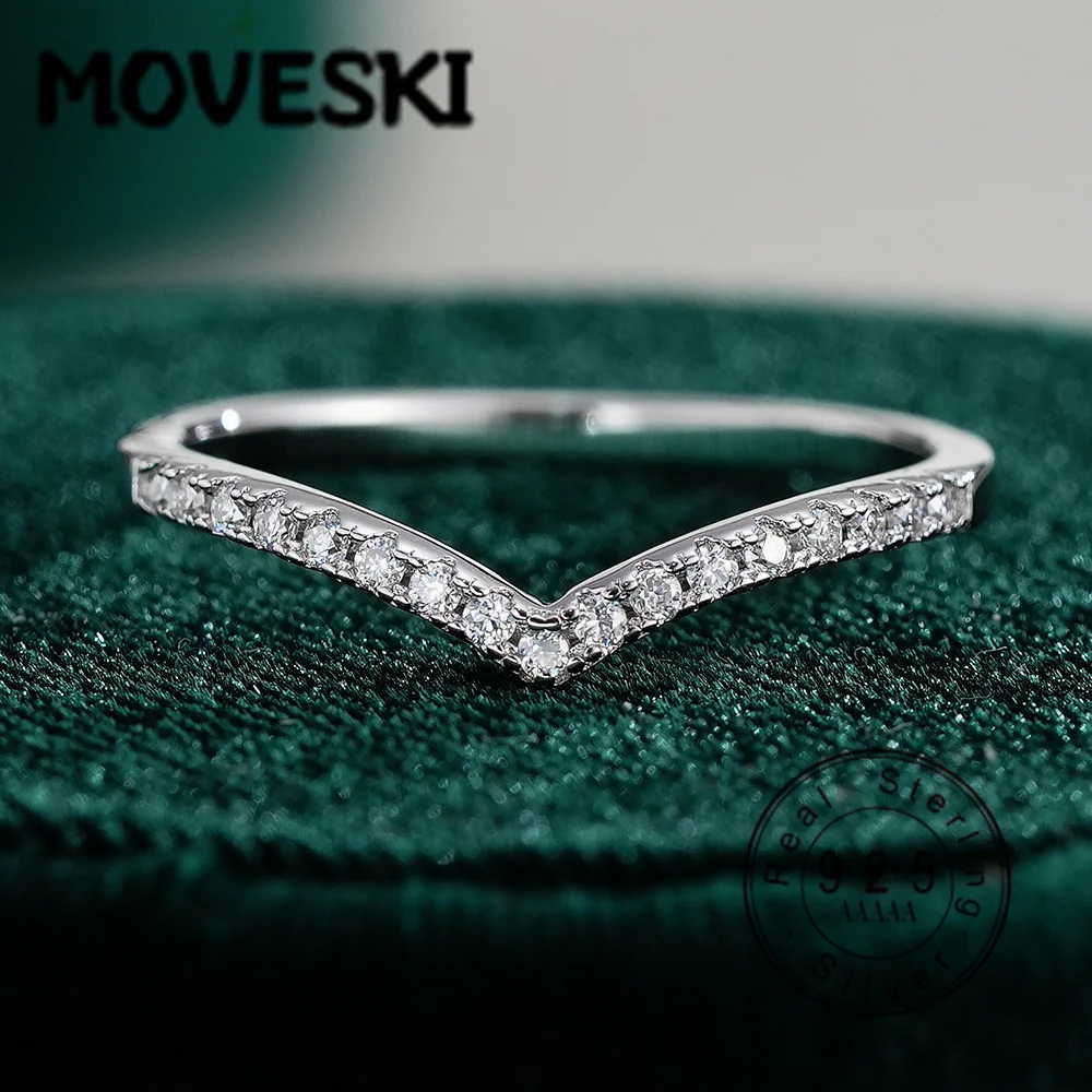 

MOVESKI 925 Sterling Silver V Shape Moissanite Ring for Women, Dainty Wedding Band, Minimalist Promise Engagement Ring