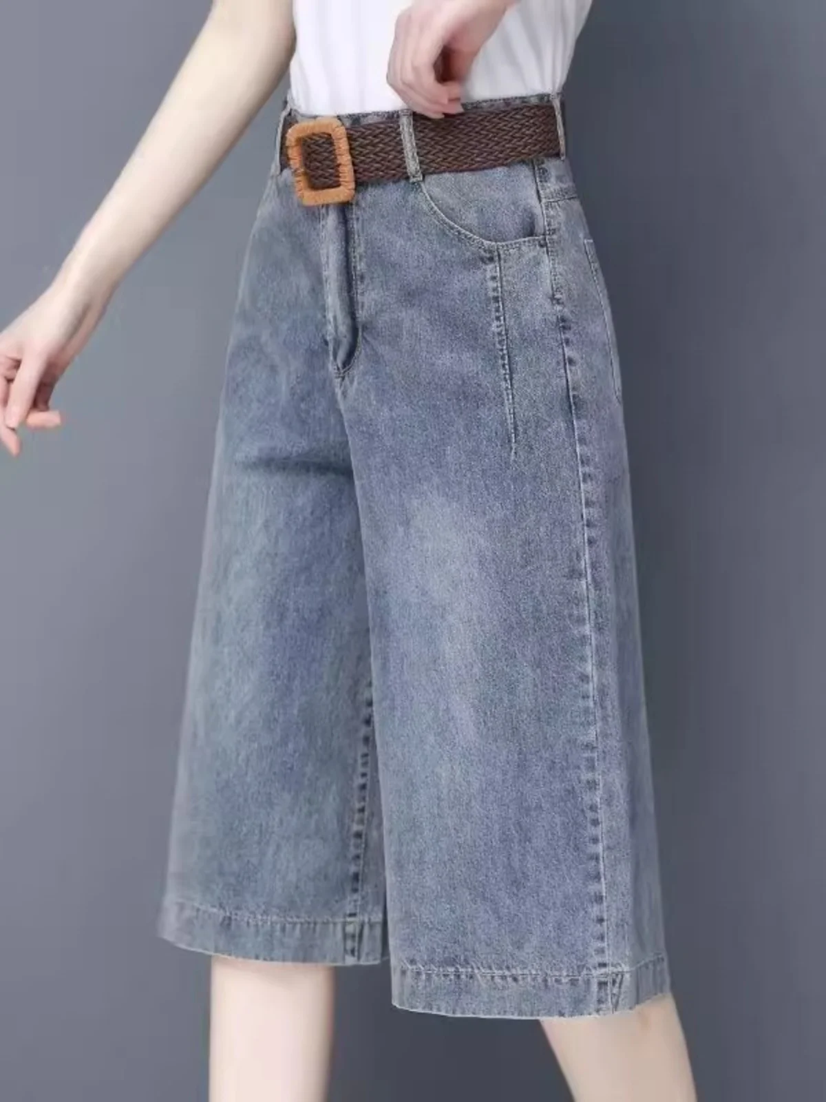 

Свободные широкие джинсы женские летние тонкие с высокой талией прямого кроя с высокой талией темно-синего цвета семь футов тонкий эффект