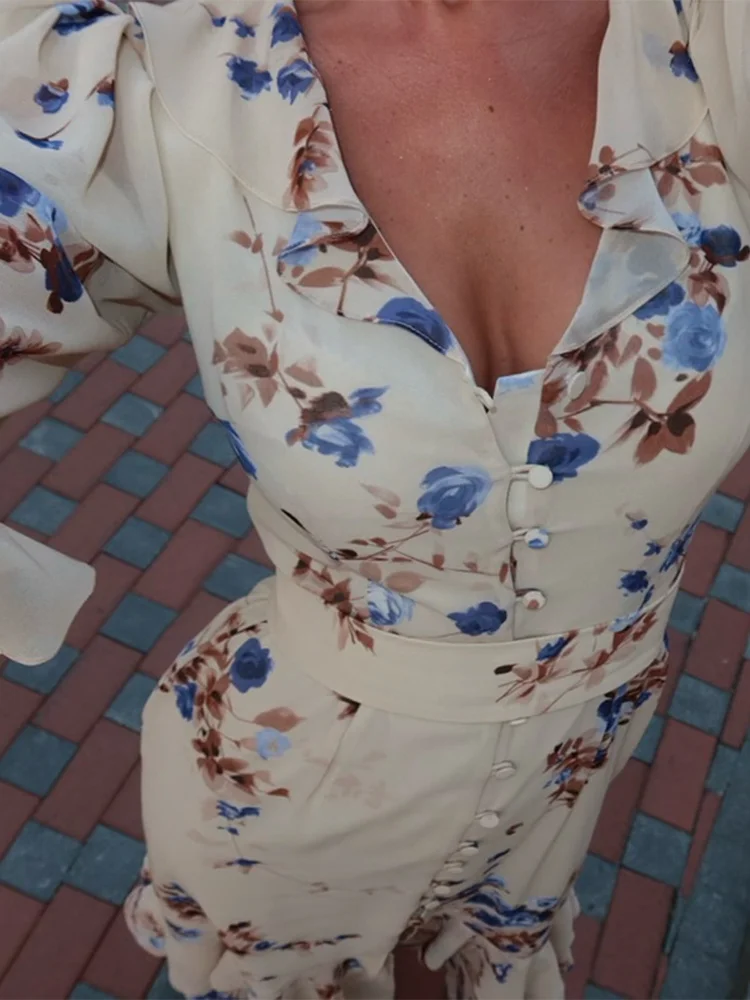 Schulterpolster Taillenschnürung Rüschen Langes Kleid Damen Sexy V-Ausschnitt Halber Ärmel Einreihig Schlankes Party-Abendkleid Neue Roben – Detail 16