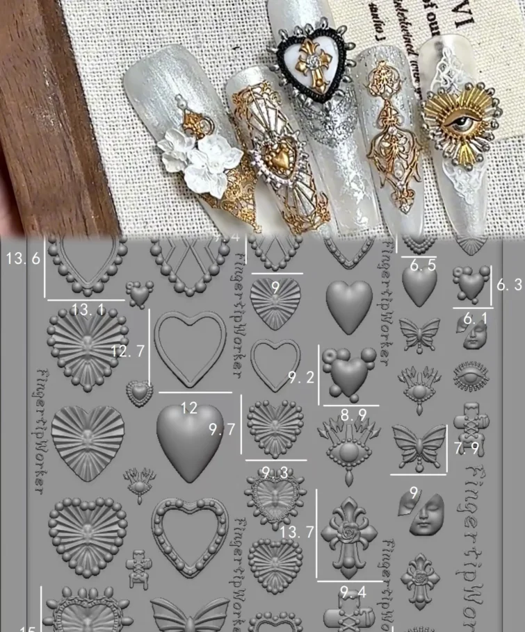 1Pc Chain Ice Flower Fox Spoon Fork Dragon Snake Butterfly 3D Acrylic Mold Nail Art Decorations  DIY Design Silicone Nails Mold