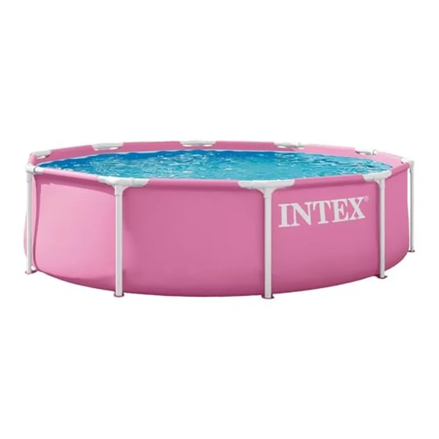 

Above-Ground Swimming Pool Round Frame 10ft x 30in Outdoor Backyard Pool - Quick and Easy Set Up - for Ages 6 and Up - Pink