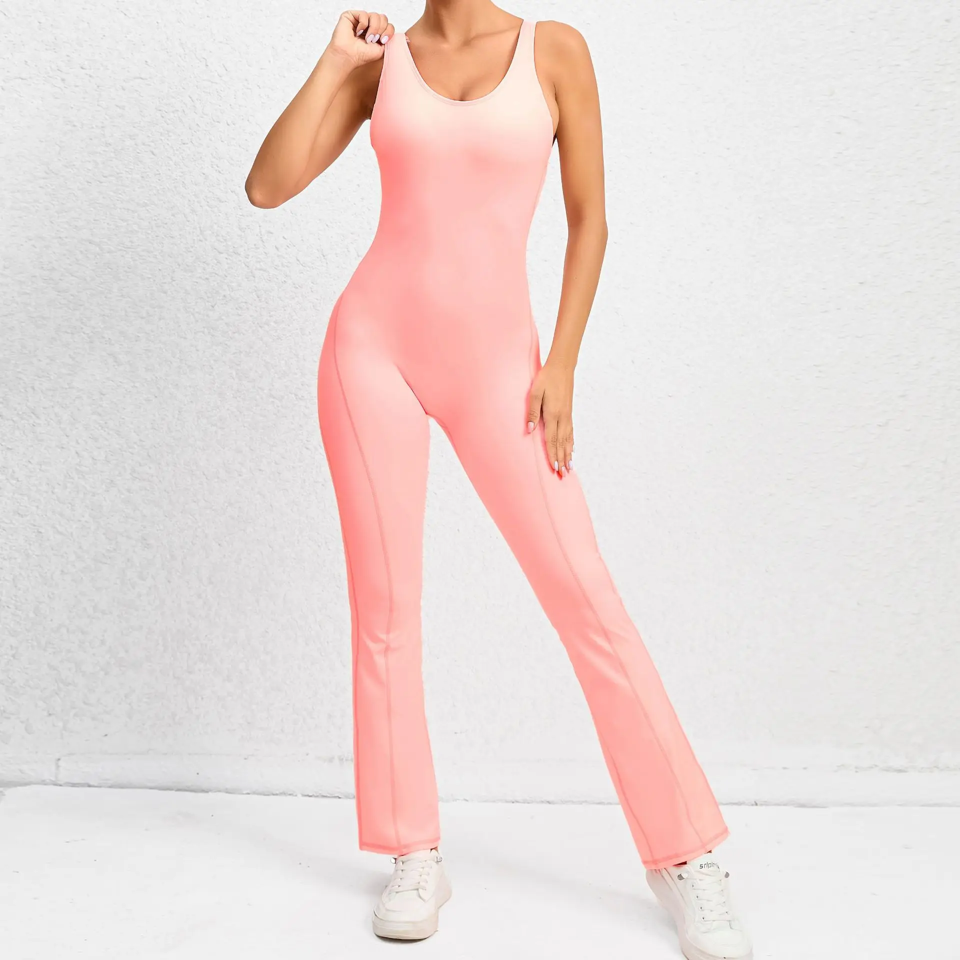 

Women Yoga Jumpsuit Quick-drying Tight Dance Sports Fitness Clothes Hip-lifting Belly-tightening Horn Jumpsuit Yoga Pants pink