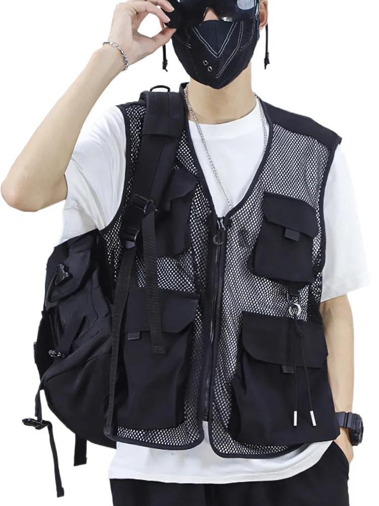 Summer Outdoor Workwear Pocket Vest Lightweight Mens Fishing Mesh Breathable Vest Functional Photography Vest