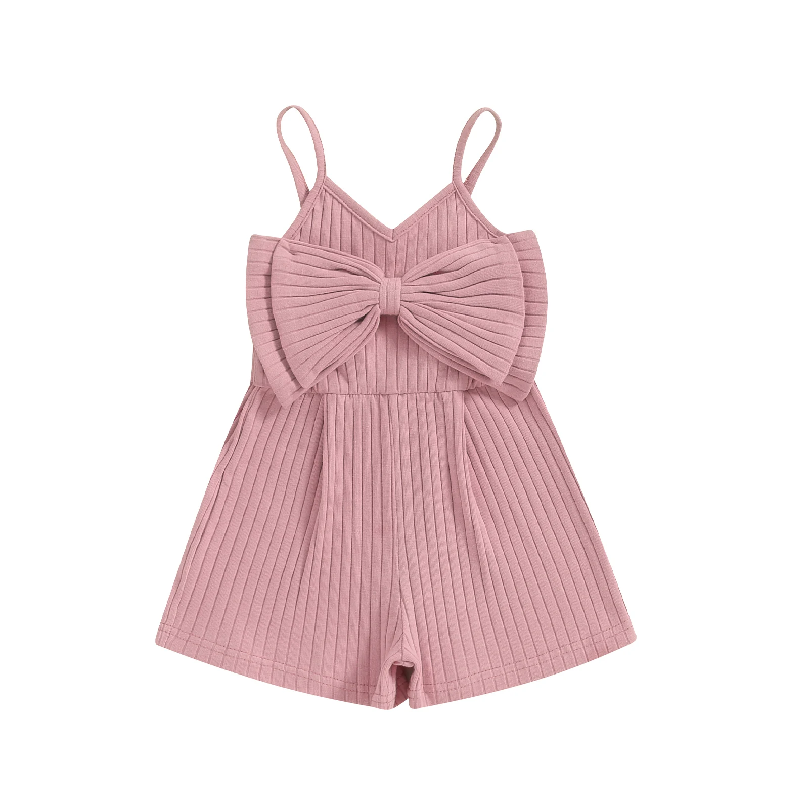 Kids Clothes Girl Ribbed Rompers Summer Cute Sleeveless Big Bow Slip Shorts Romper for Toddlers Infants Girls Baby Clothing