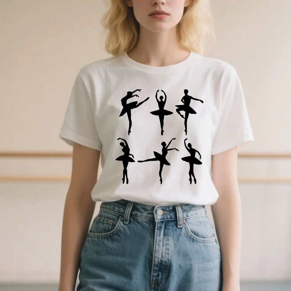 Koszulka damska z nadrukiem baletnicy z 2025 roku, wysokiej jakości, estetyczna koszulka graficzna, damski T-shirt, codzienne ubrania damskie, modne koszulki — zdjęcie 3
