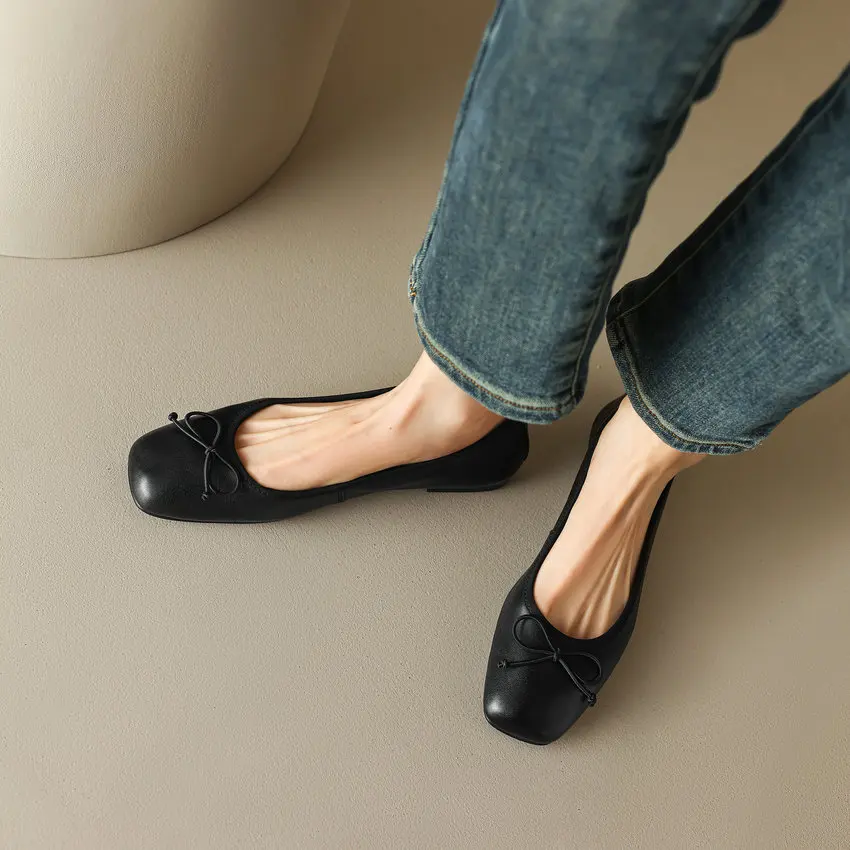 QUTAA 2023 Spring Summer Women Flats Students Casual Working Genuine Leather Casual Round Toe Loafers Shoes Woman Size 34-40