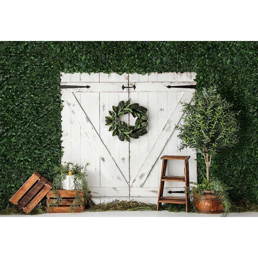 Mehofond Mùa Xuân Chụp Ảnh Phông Nền Xanh Lá Trắng Cửa Gỗ Nền Trẻ Chân Dung Ảnh Phòng Thu Photozone Photophone
