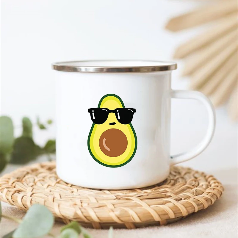 Funny Avocado Print Mugs Creative Enamel Coffee Cups Drink Dessert Breakfast Milk Cup Cute Juice Mugs Handle Drinkware Best Gift