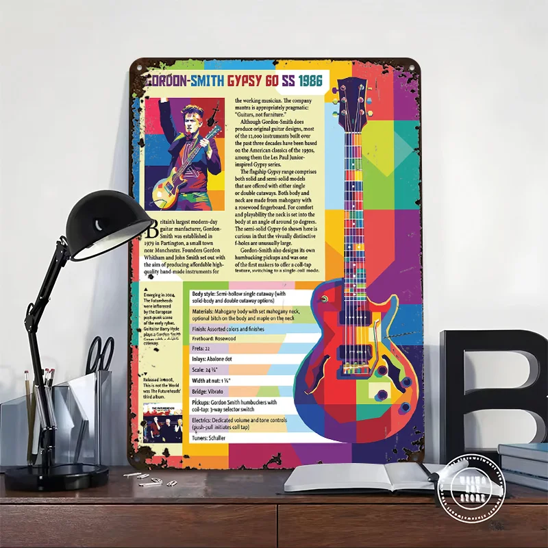 Gordon-Smith Gypsy 60 SS 1986 Guitar Printed Poster Customized Wall Art Retro Vintage Metal Tin Signs for Office Decor Room Home